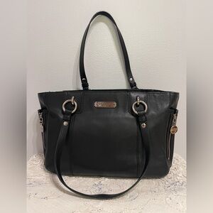 COACH Shoulder Bag Tote Purse Leather F19252 Leather Black Silver Side pockets